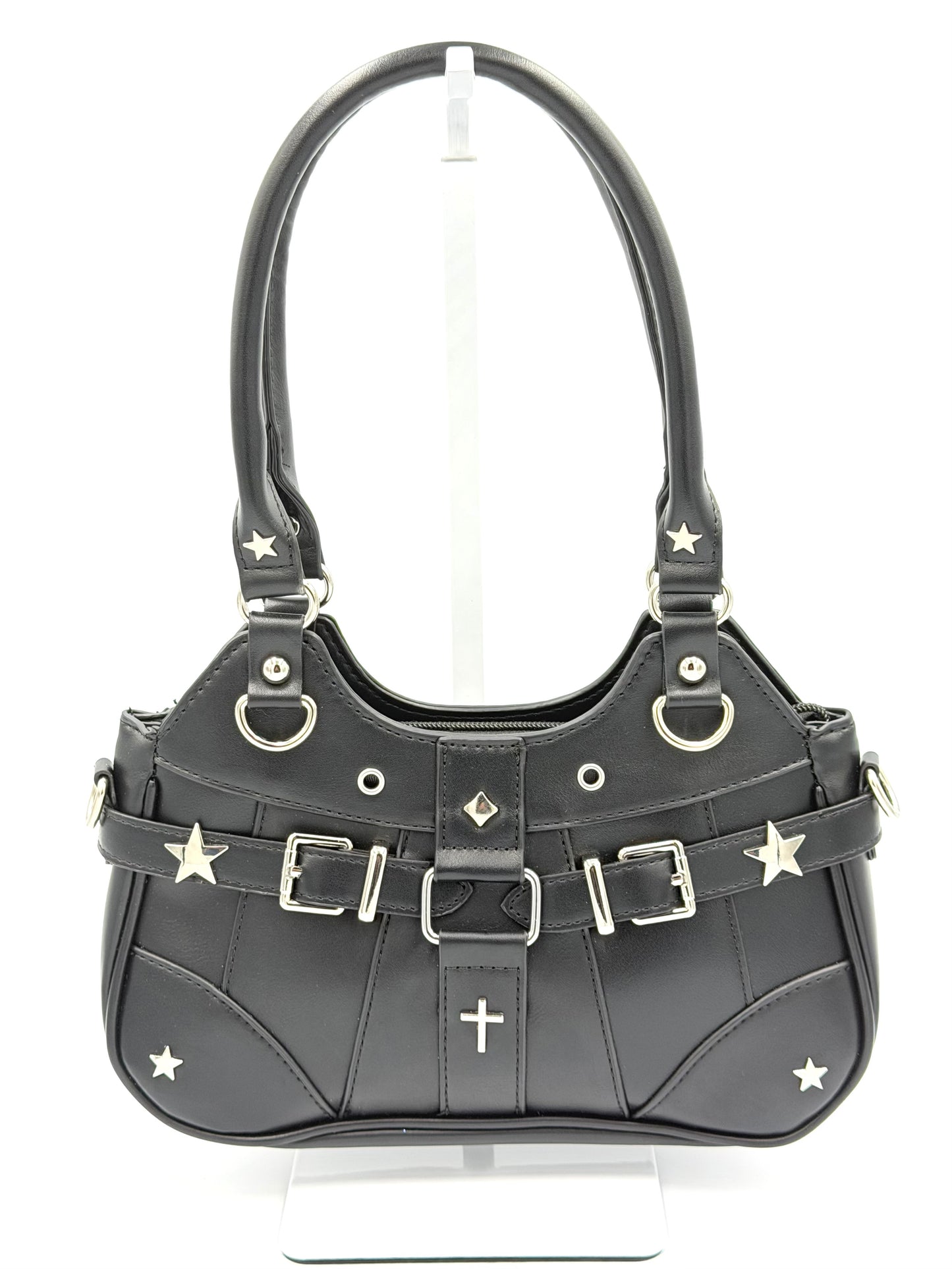 Y2K Star Buckle Crossbody Handbag - Punk Grunge Ita Bag With Clear Display Pocket
