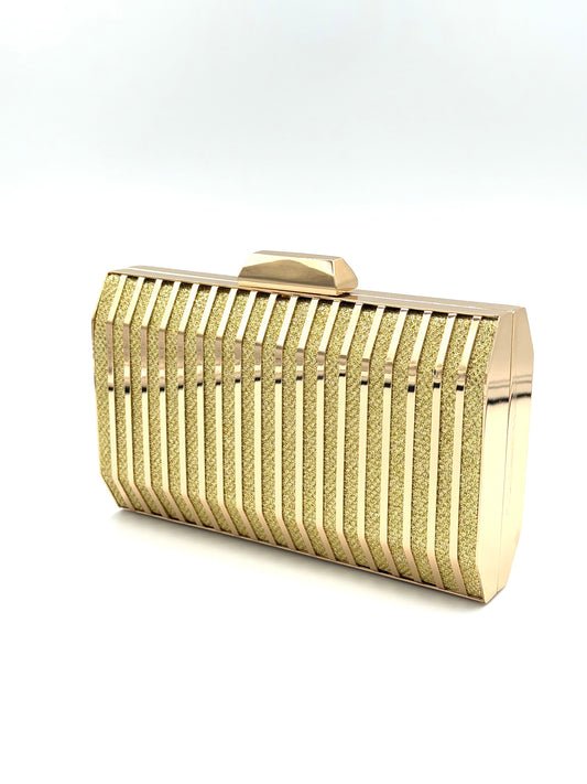 Art Deco Glitter Striped Evening Clutch with Detachable Gold Chain