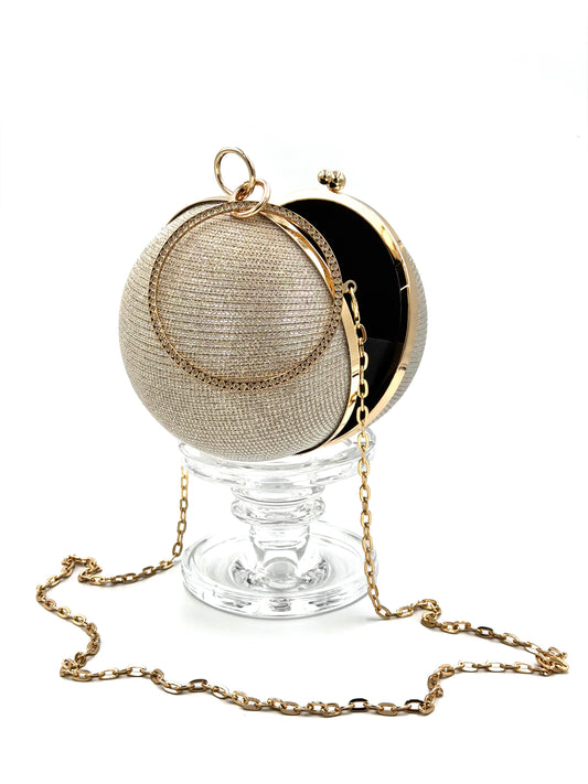 Champagne Crystal Ball Rhinestone Evening Clutch