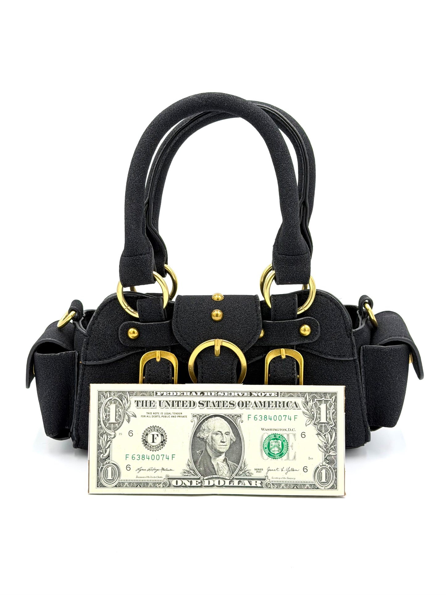 Utility Buckle Mini Bag – Suede Cargo Handbag