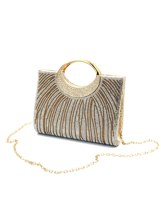 Luxury Sunburst Rhinestone Ring Handle Evening Clutch