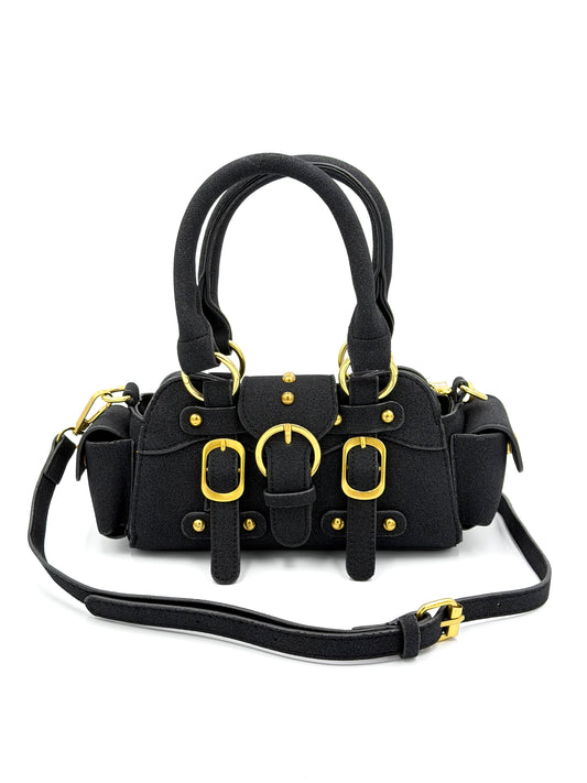 Utility Buckle Mini Bag – Suede Cargo Handbag