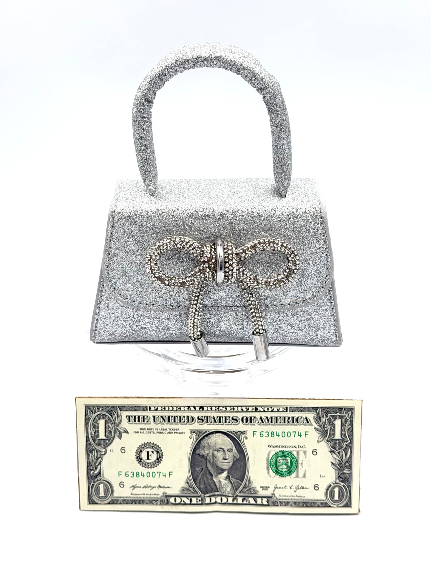 Sparkle & Shine Micro Glitter Handbag with Rhinestone Bow