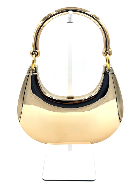 Sculptural Metal Crescent Clutch - Mirror Finish Evening Bag