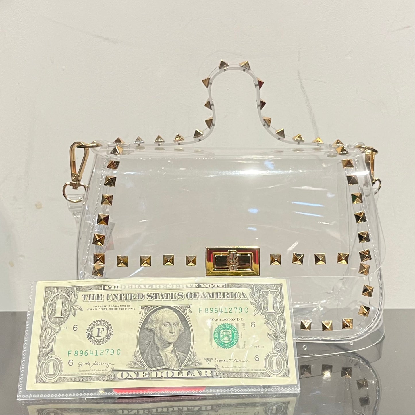 Gold Stud-Lined Clear Bag