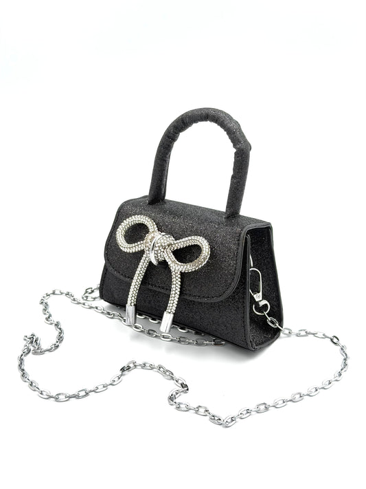 Sparkle & Shine Micro Glitter Handbag with Rhinestone Bow