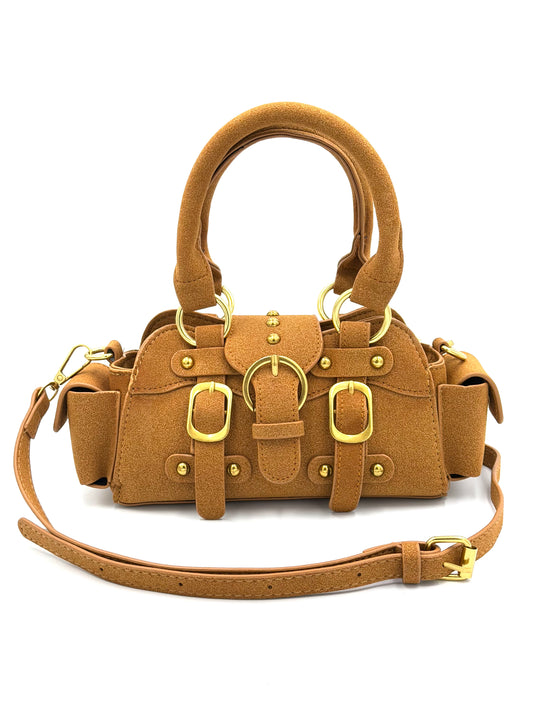 Utility Buckle Mini Bag – Suede Cargo Handbag