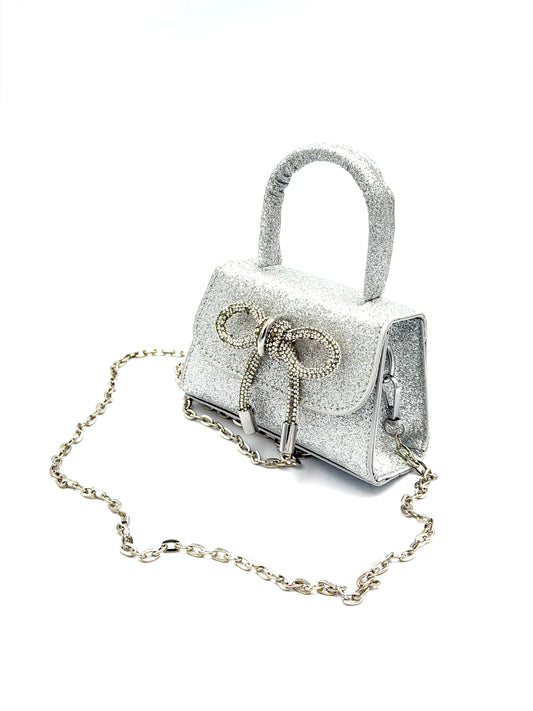 Sparkle & Shine Micro Glitter Handbag with Rhinestone Bow
