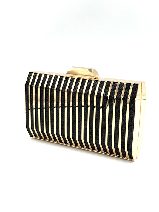 Art Deco Glitter Striped Evening Clutch with Detachable Gold Chain