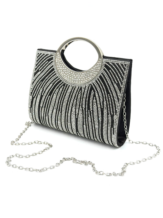 Luxury Sunburst Rhinestone Ring Handle Evening Clutch