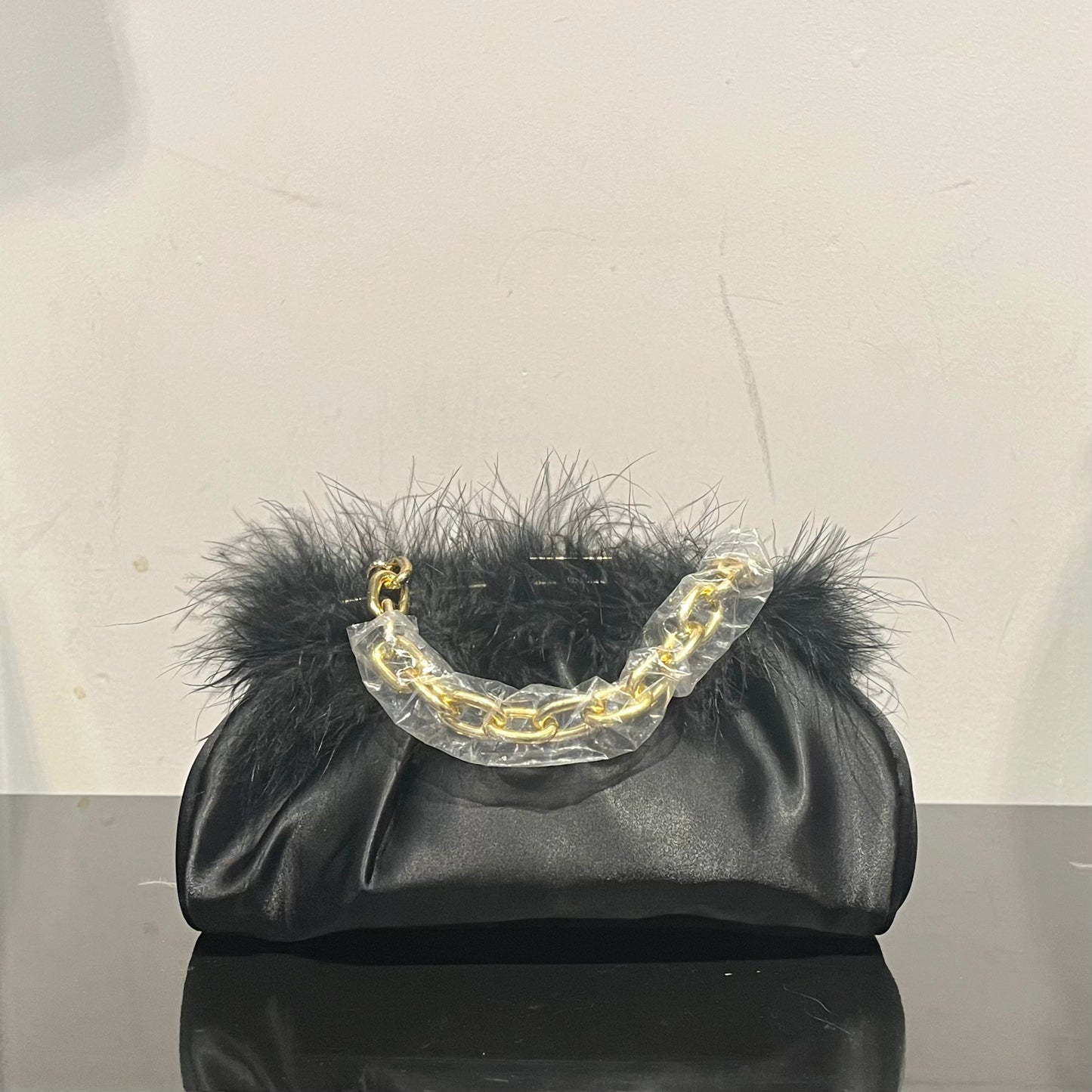 Faux Leather Clutch w/ Feather