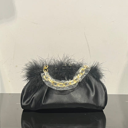 Faux Leather Clutch w/ Feather