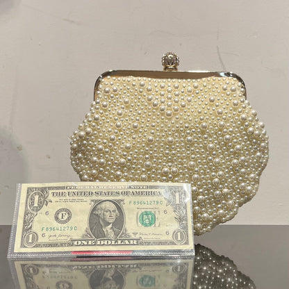 Faux Pearl Scallop Party Clutch