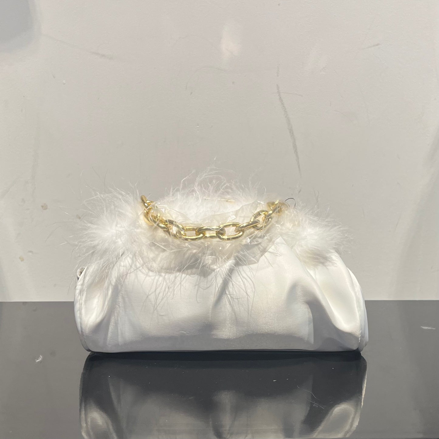 Faux Leather Clutch w/ Feather