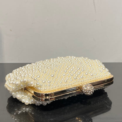 Faux Pearl Scallop Party Clutch