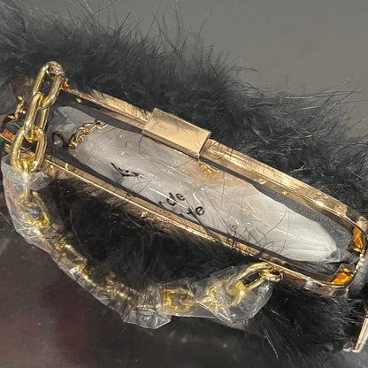 Faux Leather Clutch w/ Feather